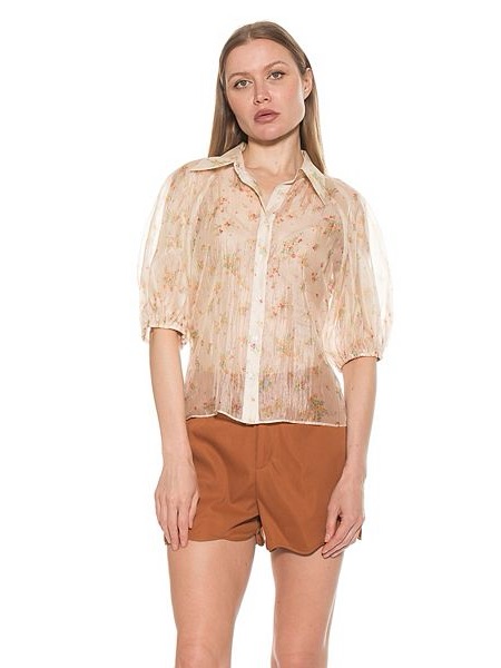 Alexia Admor Billie Elegant Button Down Puff Sleeve Blouse. Size L